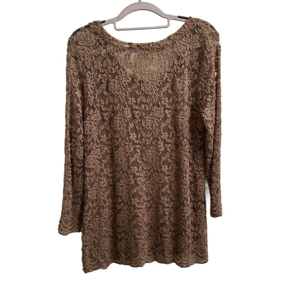 CATO Women’s Taupe Lace Long Sleeve Top Size Large Old Money Romantic - Picture 2 of 5